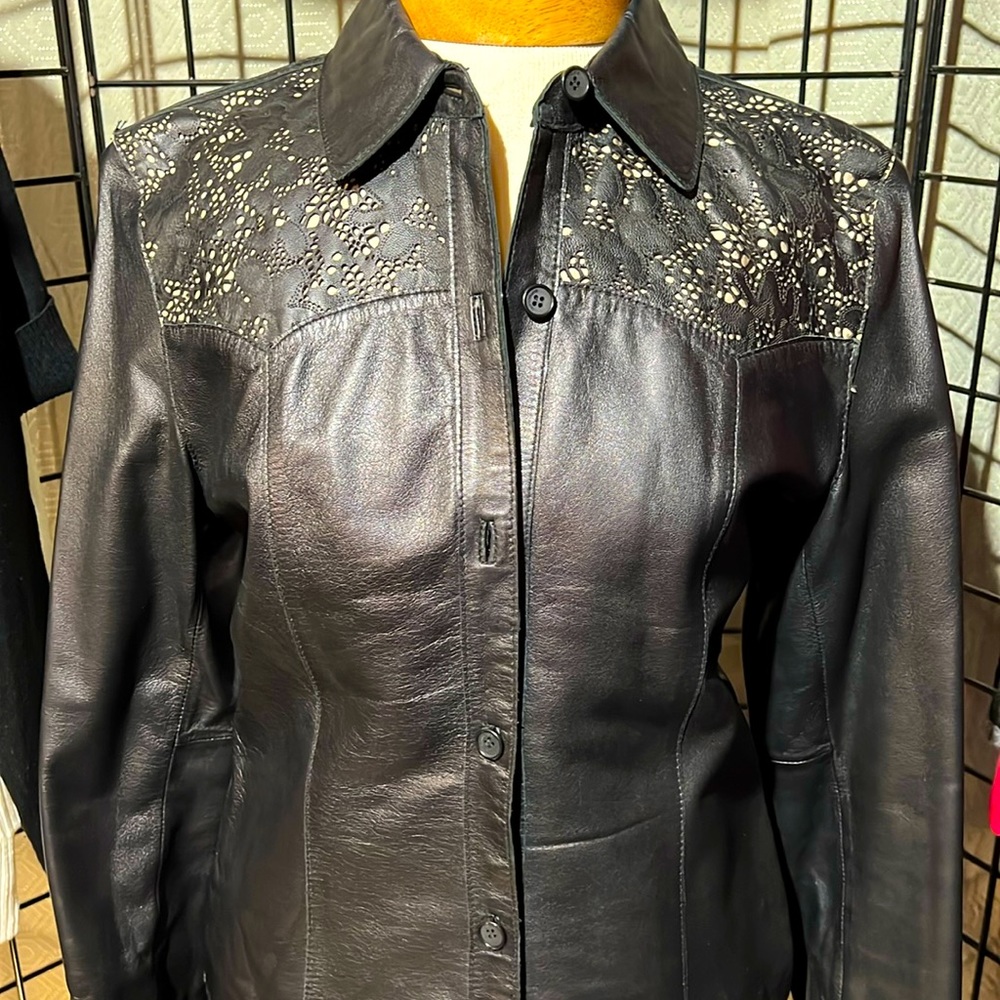 Siena Studio laser cut detail Leather shirt/jacket, and skirt
